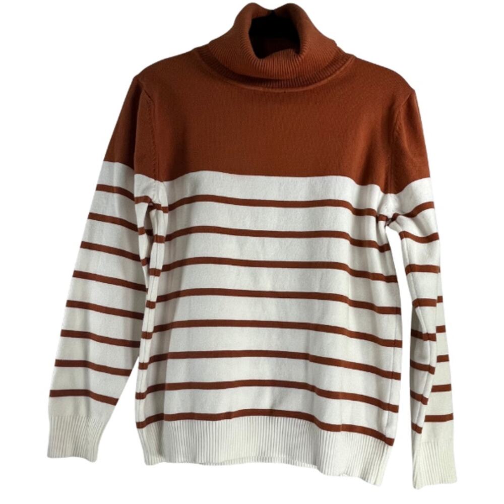 Kirundo Brown & White Striped Oversized Turtleneck Sweater Size S